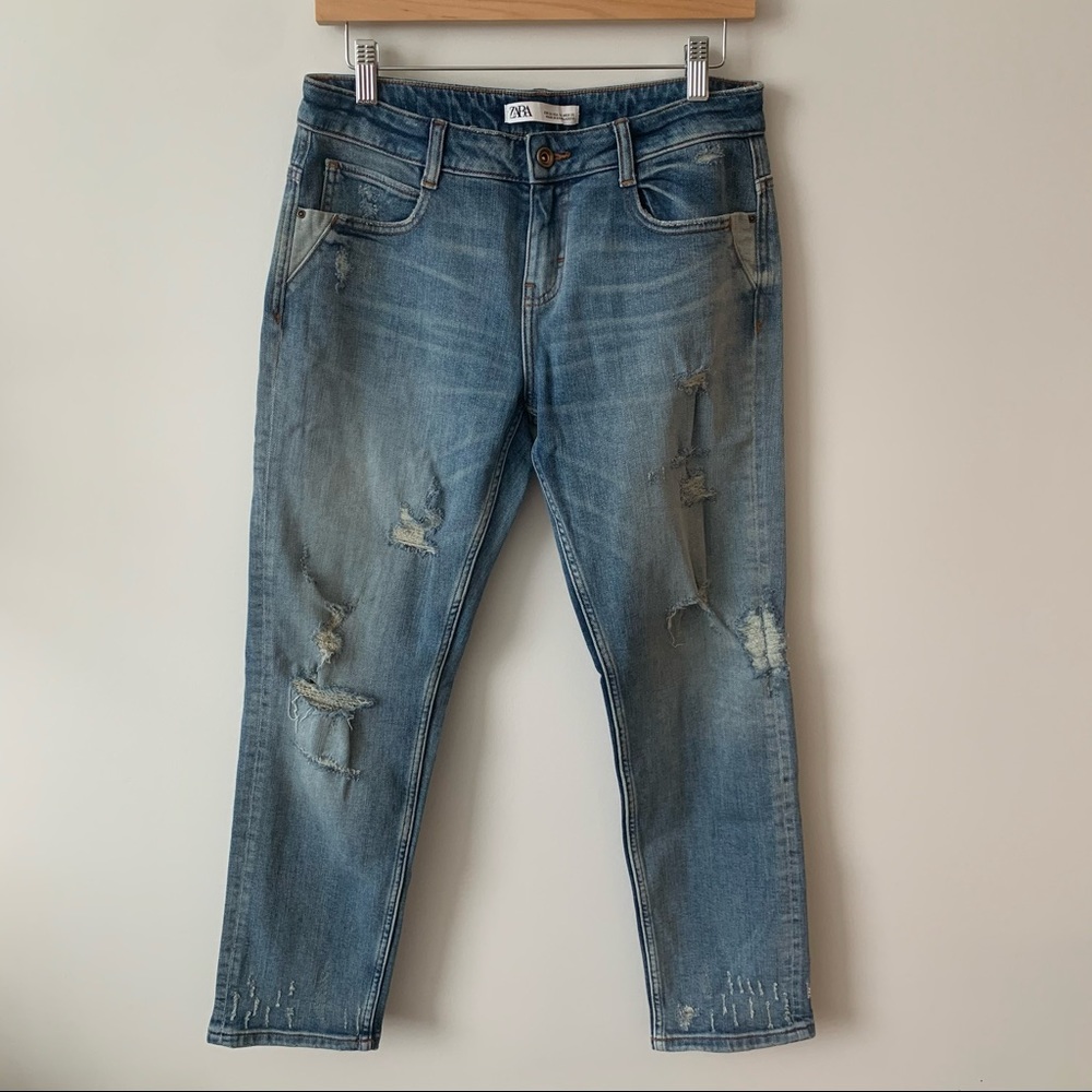 ZARA distressed slim fit jeans, medium wash